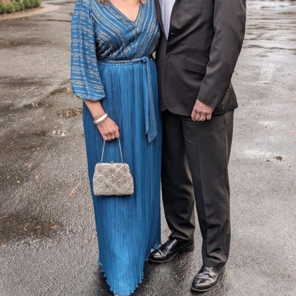 Jack Bryan 70's Hollywood Glam Chevron Beaded Pleated Maxi - Picture 4 of 16